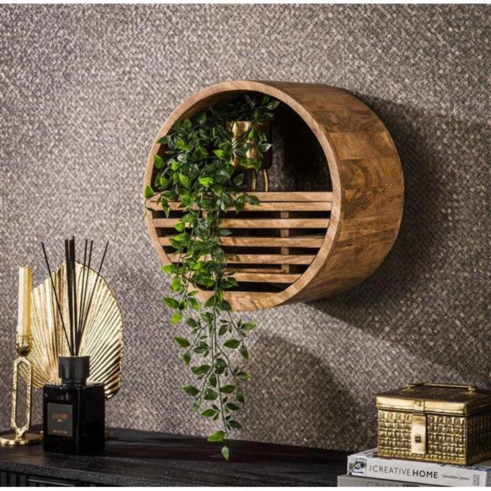 Wandplank Wes ø40cm X25cm-zandkleurig Mangohout 2 Wandplank Wes ø40cm X25cm-zandkleurig Mangohout - Afbeelding 2