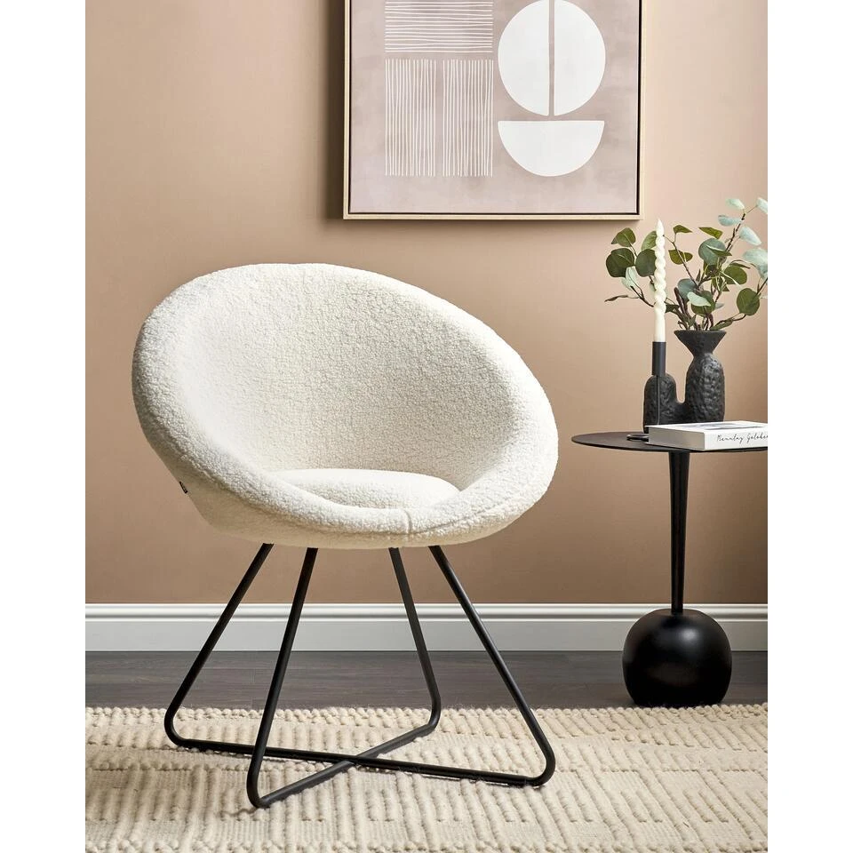 FLOBY II - Fauteuil - Crème - Bouclé 2 FLOBY II - Fauteuil - Crème - Bouclé - Afbeelding 2