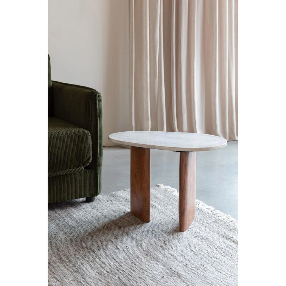 Housecraft Tanda Bijzettafel Marmer/ Hout 56x37 Cm Beige 2 Housecraft Tanda Bijzettafel Marmer/ Hout 56x37 Cm Beige - Afbeelding 2