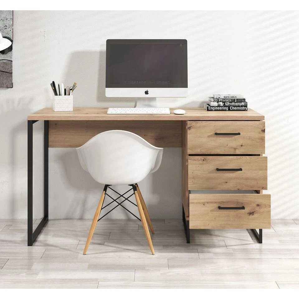 Meubella - Bureau Saturn - Eiken - Zwart - 138 Cm 4 Meubella - Bureau Saturn - Eiken - Zwart - 138 Cm - Afbeelding 4
