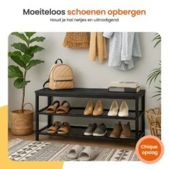Goliving Schoenenrek - Schoenenbank - Halbank - Industrieel - Zwart -Leenbakker Winkel 9bb0e3c0bef24760bceae6af472e7c61