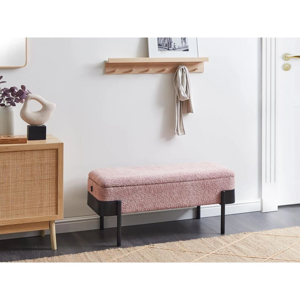WARREN - Bankje Met Opbergruimte - Roze - Polyester 2 WARREN - Bankje Met Opbergruimte - Roze - Polyester - Afbeelding 2