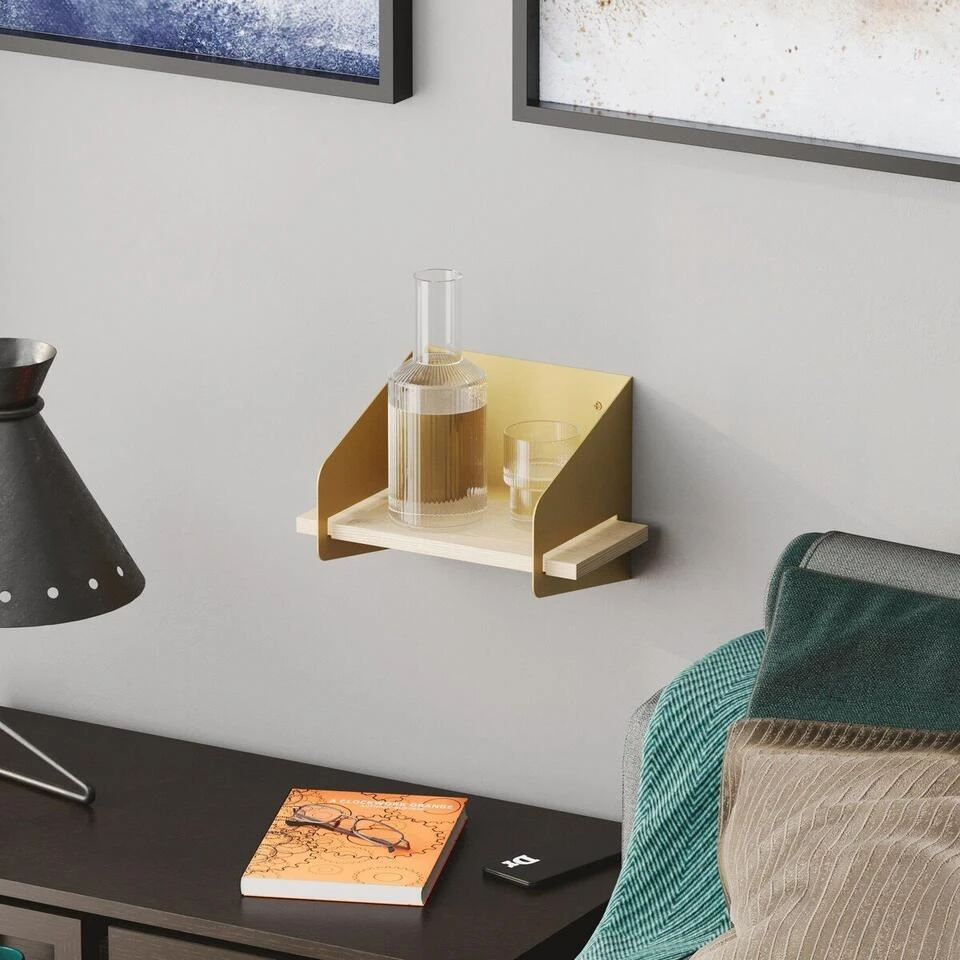 CALICOSY - Wandrek WREN - Goud/Hout - 20x30x19 Cm 2 CALICOSY - Wandrek WREN - Goud/Hout - 20x30x19 Cm - Afbeelding 2