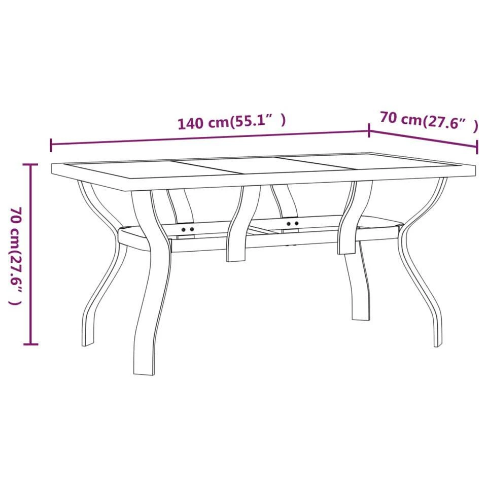 VidaXL - Tuintafel - Zwart - Staal En Glas - 140 X 70 X 70 Cm 6 VidaXL - Tuintafel - Zwart - Staal En Glas - 140 X 70 X 70 Cm - Afbeelding 6