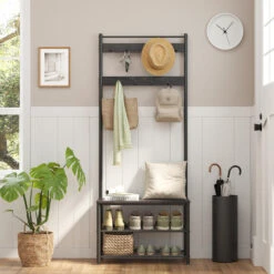 ACAZA® Staande Kapstok Met 9 Haken En Schoenenrek - Garderoberek - Zwart -Leenbakker Winkel a115f94218f1457588b24007583ebd29