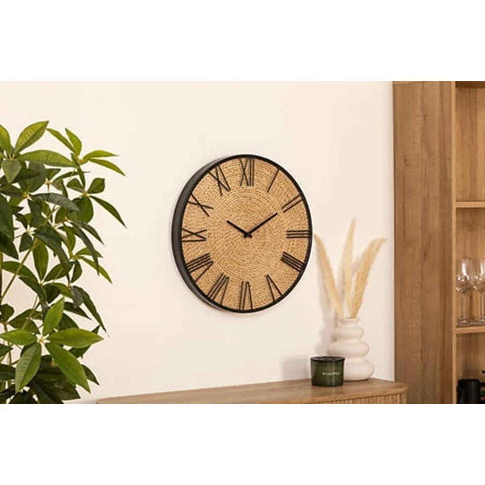Atmosphera Wandklok/muur Klok Mumbai - D50 Cm - Metaal/jute 3 Atmosphera Wandklok/muur Klok Mumbai - D50 Cm - Metaal/jute - Afbeelding 3