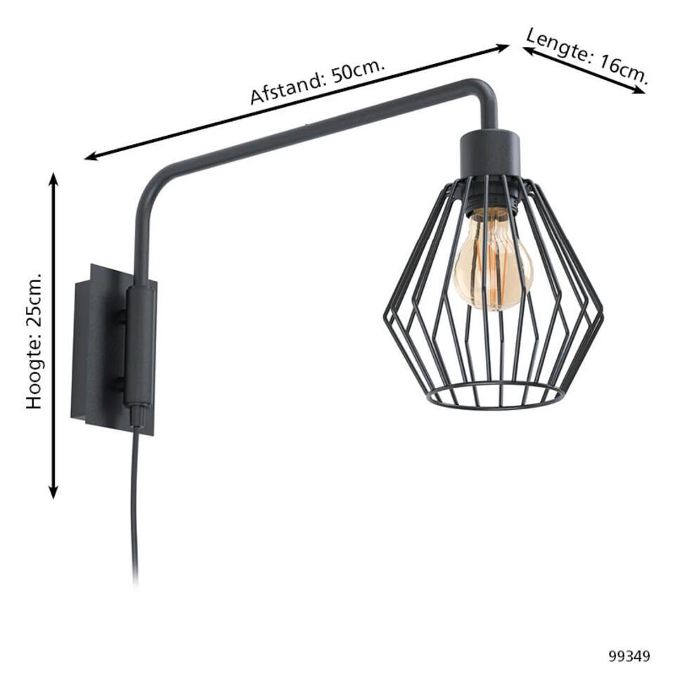 EGLO Tabillano 1 Wandlamp - E27 - 16 Cm - Zwart 5 EGLO Tabillano 1 Wandlamp - E27 - 16 Cm - Zwart - Afbeelding 5
