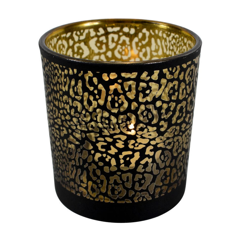 Mars & More Waxinelichthouder - Zwart - Glas - Jaguar Print - 18vcm 3 Mars & More Waxinelichthouder - Zwart - Glas - Jaguar Print - 18vcm - Afbeelding 3