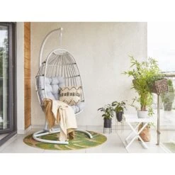 Beliani Hangstoel SESIA - Grijs Polyester, Pe Rotan -Leenbakker Winkel b9fb2f8e1061462b9a54556fdf8e9f7e