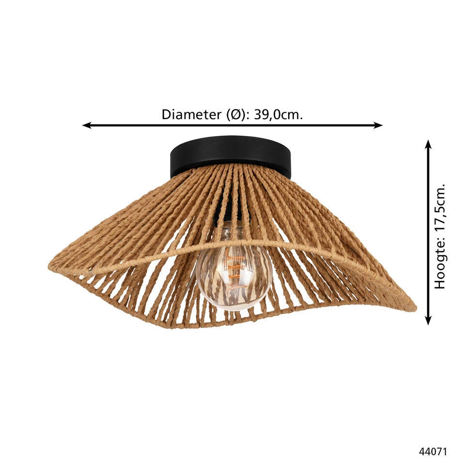 EGLO Lavister Plafonnière - E27 - Papier/Staal - Zwart/Bruin 4 EGLO Lavister Plafonnière - E27 - Papier/Staal - Zwart/Bruin - Afbeelding 4