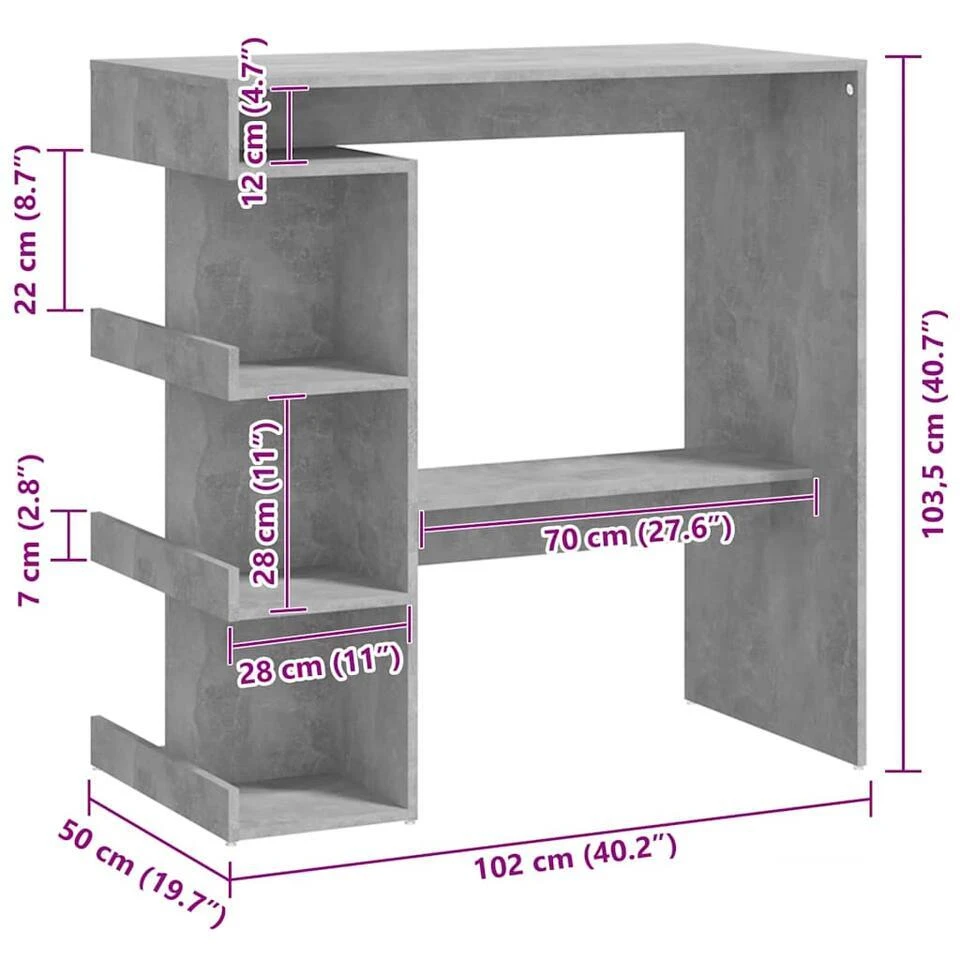 VidaXL - Bartafel Met Opbergruimte - Betongrijs - Bewerkt Hout - 100x50 Cm 7 VidaXL - Bartafel Met Opbergruimte - Betongrijs - Bewerkt Hout - 100x50 Cm - Afbeelding 7