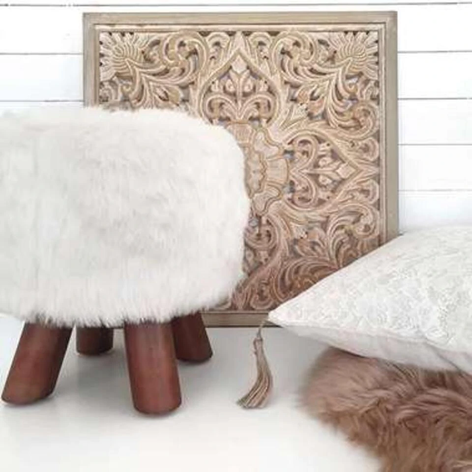 Beliani Hocker IOWA - Wit Polyester 3 Beliani Hocker IOWA - Wit Polyester - Afbeelding 3