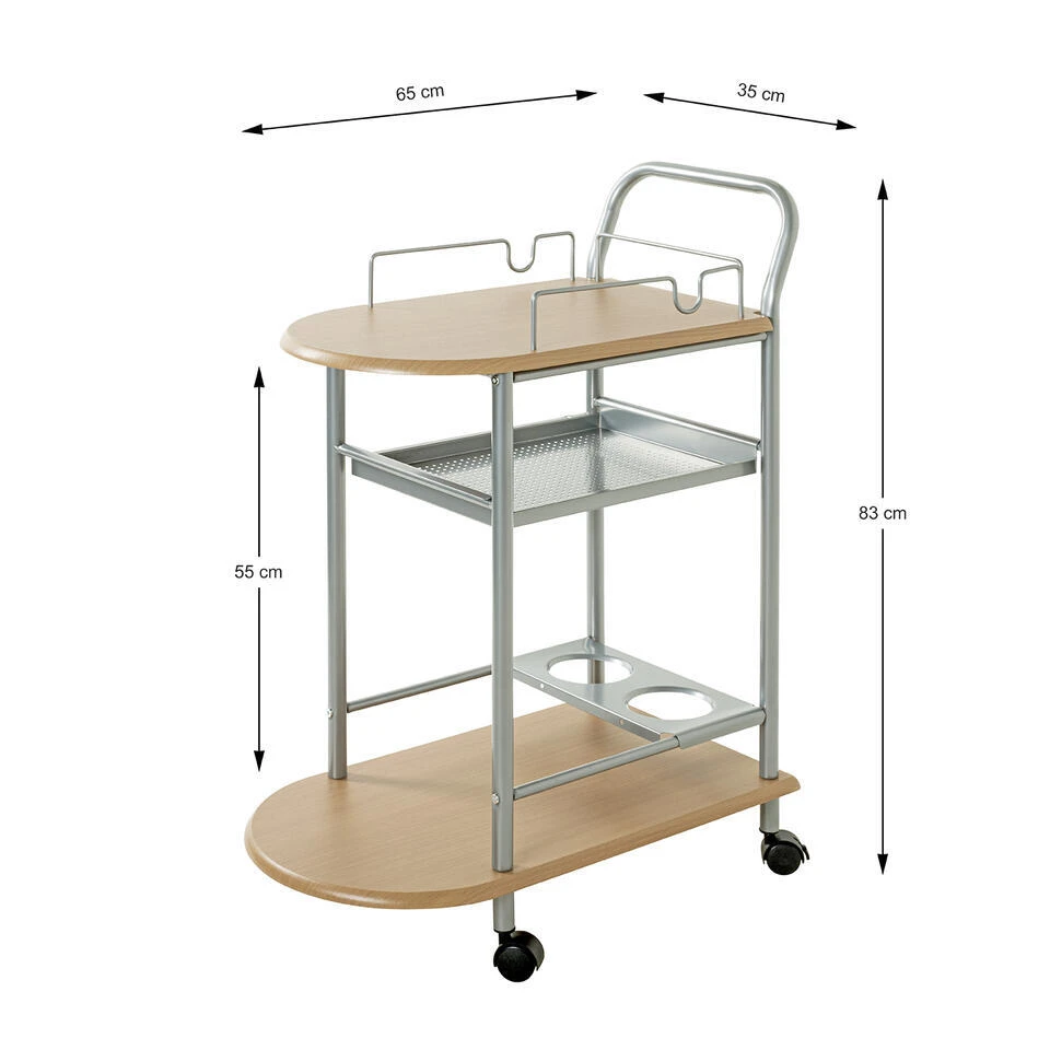 Haku Keukentrolley Met Beukenhouten Planken - 15 Kg Draagvermogen 2 Haku Keukentrolley Met Beukenhouten Planken - 15 Kg Draagvermogen - Afbeelding 2
