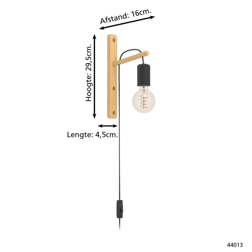 EGLO Pockley Wandlamp - E27 - 29,5 Cm - Bruin/Zwart 5 EGLO Pockley Wandlamp - E27 - 29,5 Cm - Bruin/Zwart - Afbeelding 5