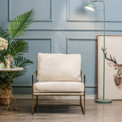 Retro Metalen Fauteuil Met Beige Fluweel -Leenbakker Winkel d353a47ec8484cddbf9679809f7d269b