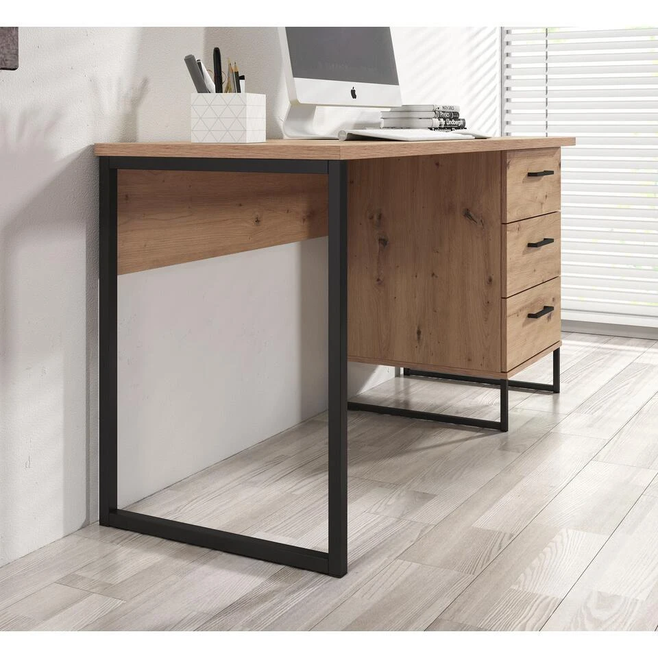 Meubella - Bureau Saturn - Eiken - Zwart - 138 Cm 5 Meubella - Bureau Saturn - Eiken - Zwart - 138 Cm - Afbeelding 5