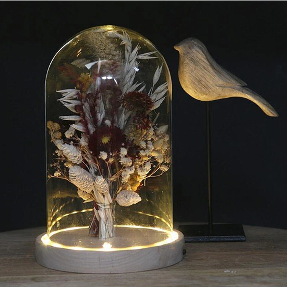 Ideas 4 Seasons Stolp - Glas - Houten Plateau - LED - D17 X H25,5 Cm 2 Ideas 4 Seasons Stolp - Glas - Houten Plateau - LED - D17 X H25,5 Cm - Afbeelding 2