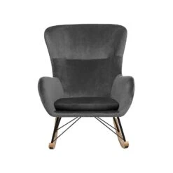 Beliani Schommelstoel ELLAN - Grijs Fluweel -Leenbakker Winkel d62bec75d0834c28b7fb7c65256607da