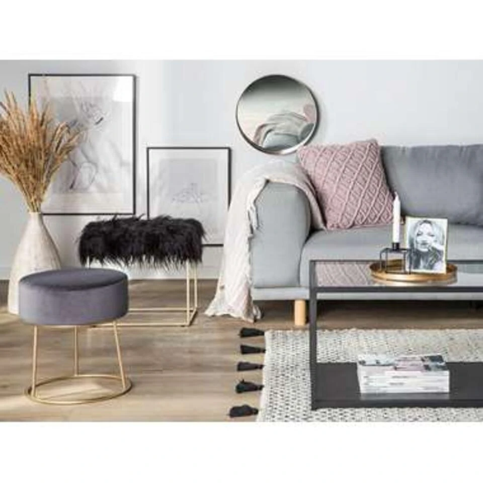 Beliani Hocker MANHATTAN - Zwart Polyester 2 Beliani Hocker MANHATTAN - Zwart Polyester - Afbeelding 2