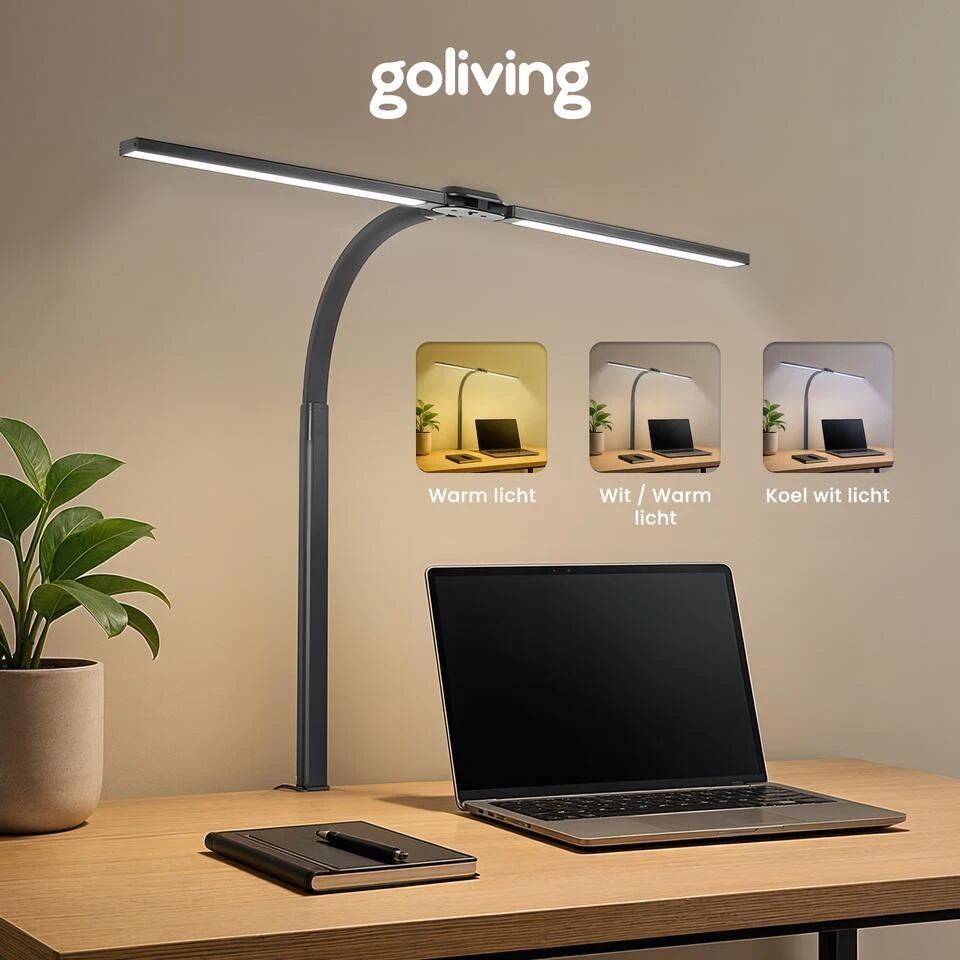 Goliving Bureaulamp Met Klem - 78 CM - LED Dimbaar - Touch Bediening 2 Goliving Bureaulamp Met Klem - 78 CM - LED Dimbaar - Touch Bediening - Afbeelding 2