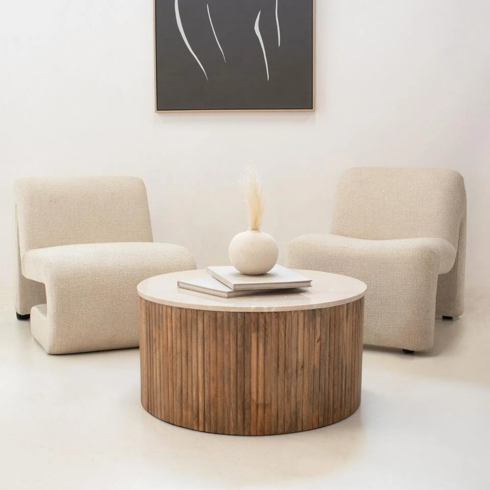 Salontafel Marmer Naturel Mangohout - 70x70x35cm - Davi 2 Salontafel Marmer Naturel Mangohout - 70x70x35cm - Davi - Afbeelding 2