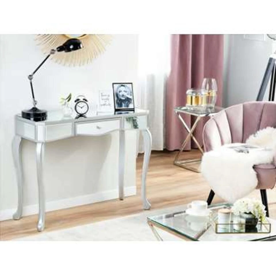 Beliani Consoletafel CARCASSONNE - Zilver Glas 2 Beliani Consoletafel CARCASSONNE - Zilver Glas - Afbeelding 2