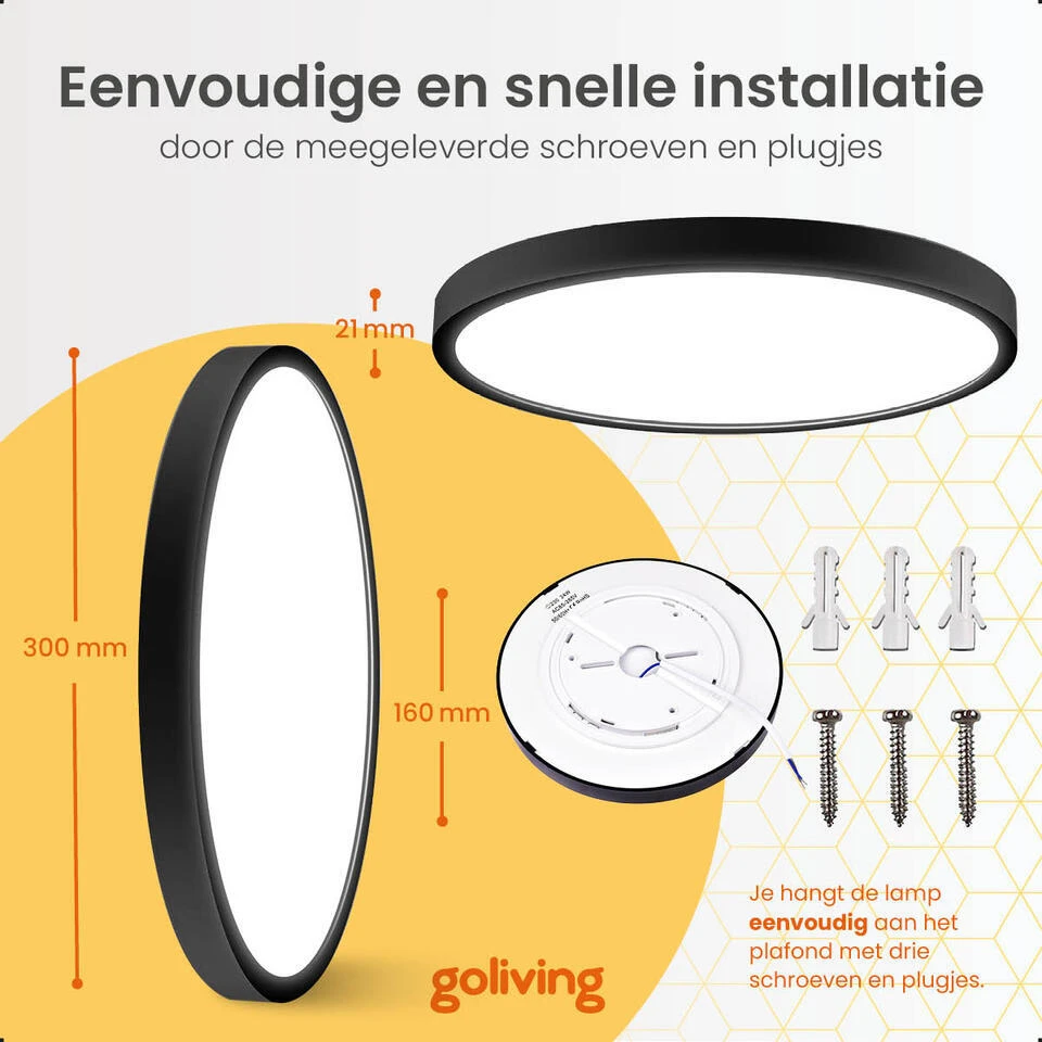Goliving Plafondlamp - Plafonnière - LED - Ø30cm - Wit 6 Goliving Plafondlamp - Plafonnière - LED - Ø30cm - Wit - Afbeelding 6