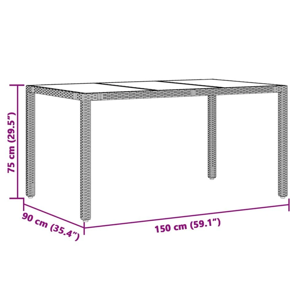 VidaXL - Tuintafel - Zwart - Poly Rattan - 150 X 90 X 75 Cm 10 VidaXL - Tuintafel - Zwart - Poly Rattan - 150 X 90 X 75 Cm - Afbeelding 10