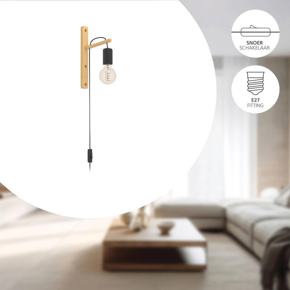 EGLO Pockley Wandlamp - E27 - 29,5 Cm - Bruin/Zwart 3 EGLO Pockley Wandlamp - E27 - 29,5 Cm - Bruin/Zwart - Afbeelding 3