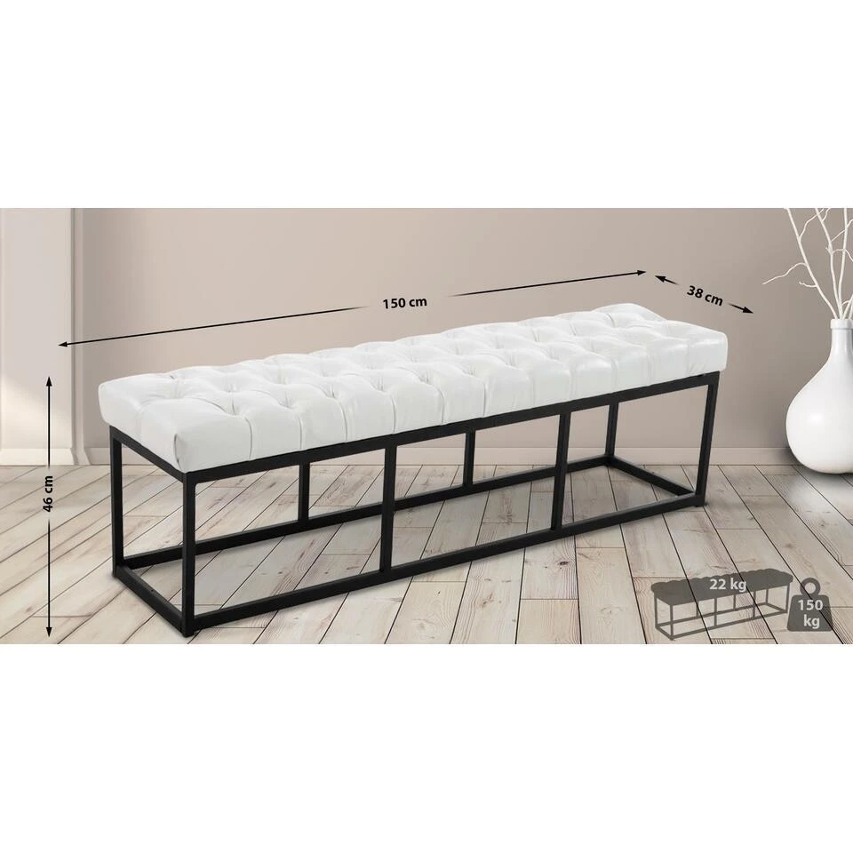 CLP 2-zits Bankje Amun 150 Cm - Wit 2 CLP 2-zits Bankje Amun 150 Cm - Wit - Afbeelding 2