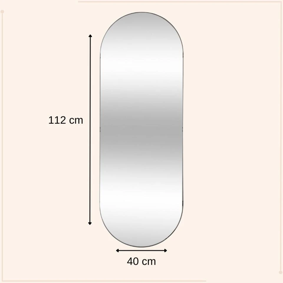 MISOU Spiegel Passpiegel Zwart Ovaal Hangend 112x40cm Glas Spiegels 6 MISOU Spiegel Passpiegel Zwart Ovaal Hangend 112x40cm Glas Spiegels - Afbeelding 6