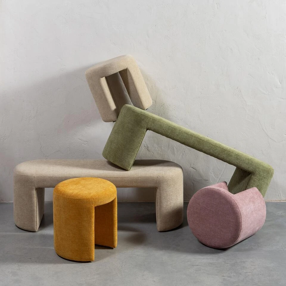 WOOOD Jacob Bankje - Chenille - Olive Green - 46x130x46 2 WOOOD Jacob Bankje - Chenille - Olive Green - 46x130x46 - Afbeelding 2