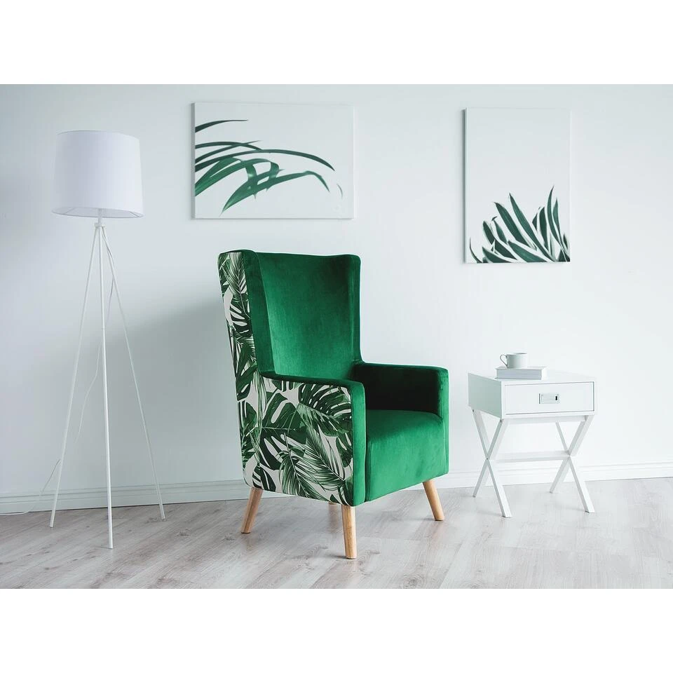 Beliani Oorfauteuil ONEIDA - Groen Fluweel 2 Beliani Oorfauteuil ONEIDA - Groen Fluweel - Afbeelding 2