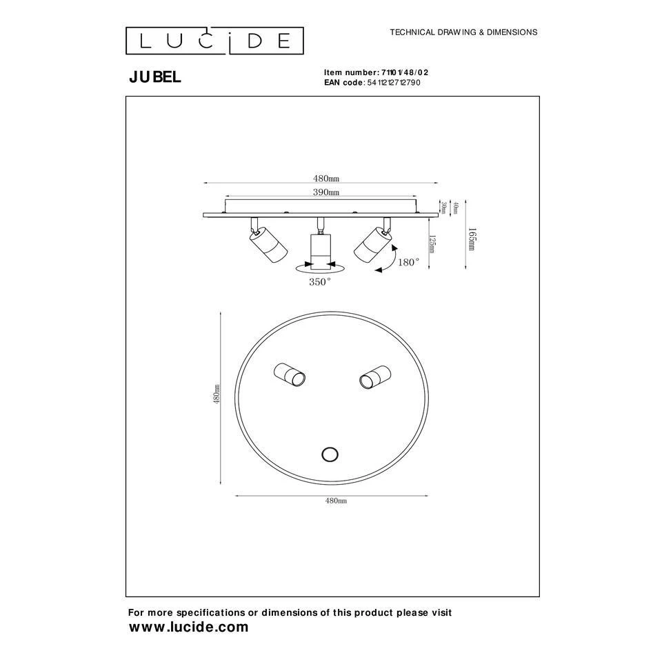 Lucide JUBEL Plafonnière - Mat Goud / Messing 8 Lucide JUBEL Plafonnière - Mat Goud / Messing - Afbeelding 8