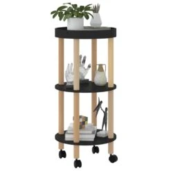 VidaXL Trolley 38x38x82 Cm Bewerkt Hout En Massief Grenenhout Zwart -Leenbakker Winkel f2c9872b0b364e1a8469b05f357b5e16