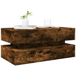 VidaXL - Rechthoekige Salontafel Met LED - Gerookt Eiken - Hout - 90x50 Cm -Leenbakker Winkel f5b1be34d7954f1c9bf0738268b33981