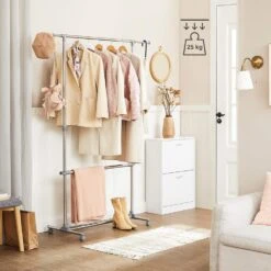 Bobbel Home - Garderoberek - Met Wieltjes - Hoogte Verstelbaar - RVS - Zilver -Leenbakker Winkel fc1521f36f574721bcd6555982f71b2d