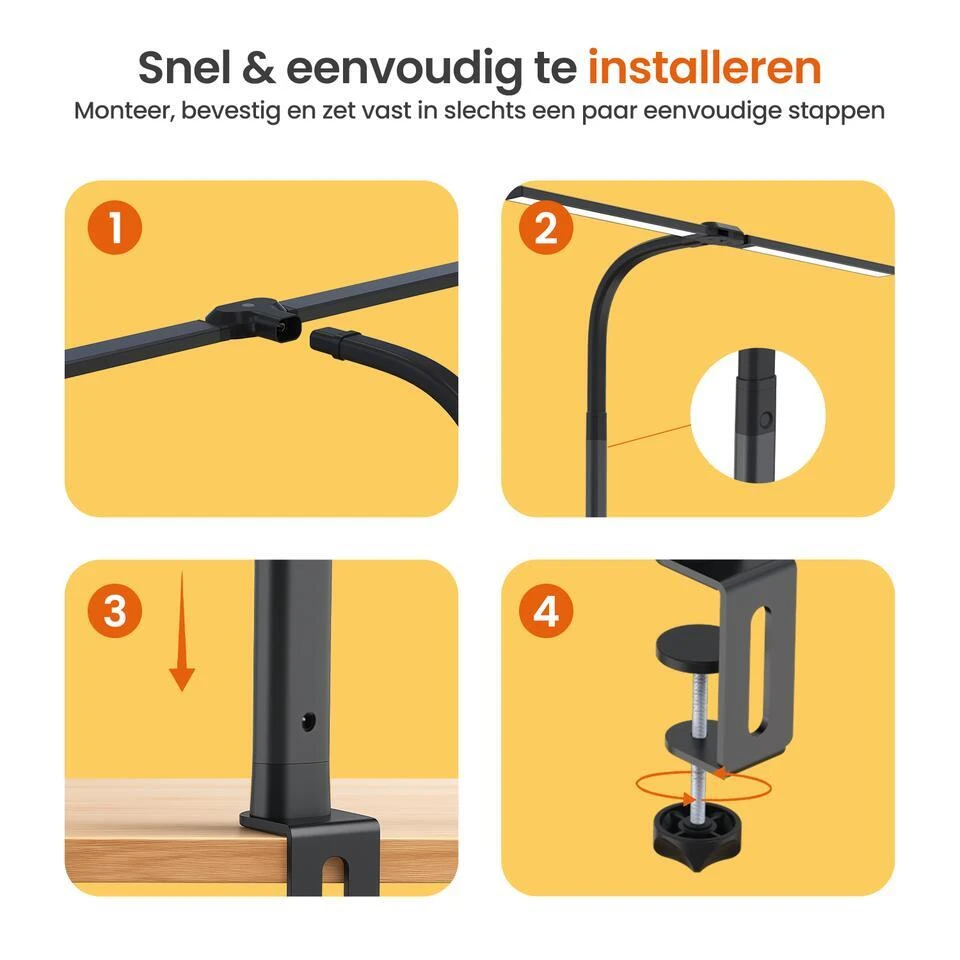 Goliving Bureaulamp Met Klem - 78 CM - LED Dimbaar - Touch Bediening 6 Goliving Bureaulamp Met Klem - 78 CM - LED Dimbaar - Touch Bediening - Afbeelding 6